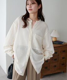 【WEB限定】バンドカラーレースシャツ