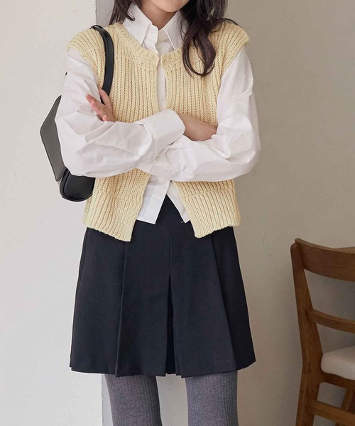 CHAN ME(チャンミ)の「ローゲージニットベスト(ベスト・レディース・アイボリー/グレー・LARGE/MEDIUM)」の3枚目の写真