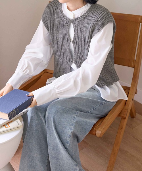 CHAN ME(チャンミ)の「ローゲージニットベスト(ベスト・レディース・アイボリー/グレー・LARGE/MEDIUM)」の15枚目の写真
