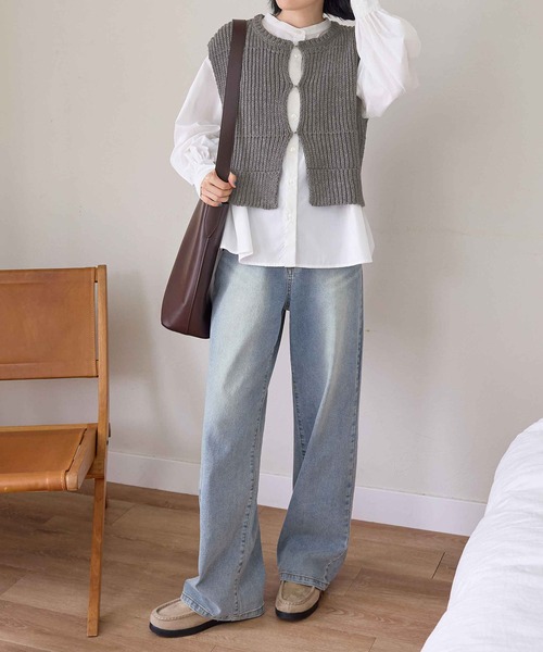 CHAN ME(チャンミ)の「ローゲージニットベスト(ベスト・レディース・アイボリー/グレー・LARGE/MEDIUM)」の11枚目の写真