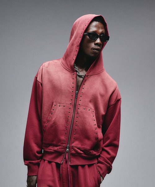 アンダーハンク スタッズデザインジップアップパーカー ブラック S セール】Studs Design Zip-up Parker / スタッズデザインジップアップ