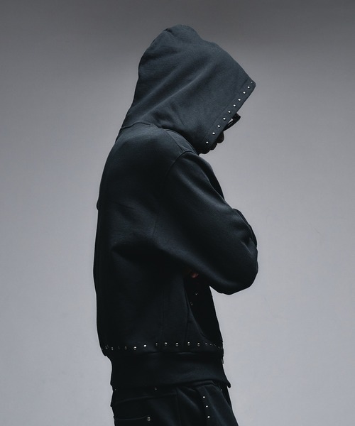 アンダーハンク スタッズデザインジップアップパーカー ブラック M セール】Studs Design Zip-up Parker / スタッズデザインジップアップ