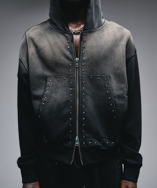 アンダーハンク スタッズデザインジップアップパーカー ブラック S セール】Studs Design Zip-up Parker / スタッズデザインジップアップ