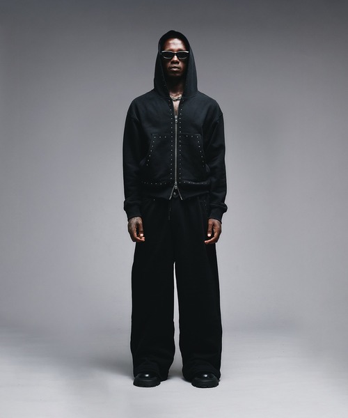 アンダーハンク スタッズデザインジップアップパーカー ブラック M セール】Studs Design Zip-up Parker / スタッズデザインジップアップ