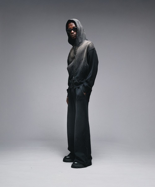 アンダーハンク スタッズデザインジップアップパーカー ブラック M セール】Studs Design Zip-up Parker / スタッズデザインジップアップ