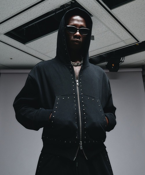 アンダーハンク スタッズデザインジップアップパーカー ブラック S セール】Studs Design Zip-up Parker / スタッズデザインジップアップ