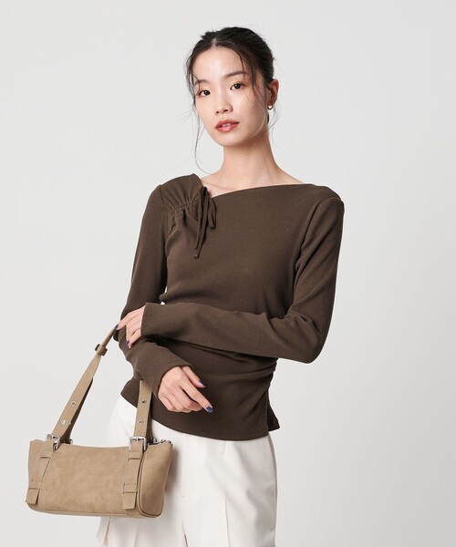 BEAUTY&YOUTH UNITED ARROWS（ビューティーアンドユースユナイテッドアローズ）の「コットンリブ リボンギャザーカットソー（Tシャツ/カットソー・レディース・ダークブラウン/オフホワイト/ブラック・FREE）」の4枚目の写真