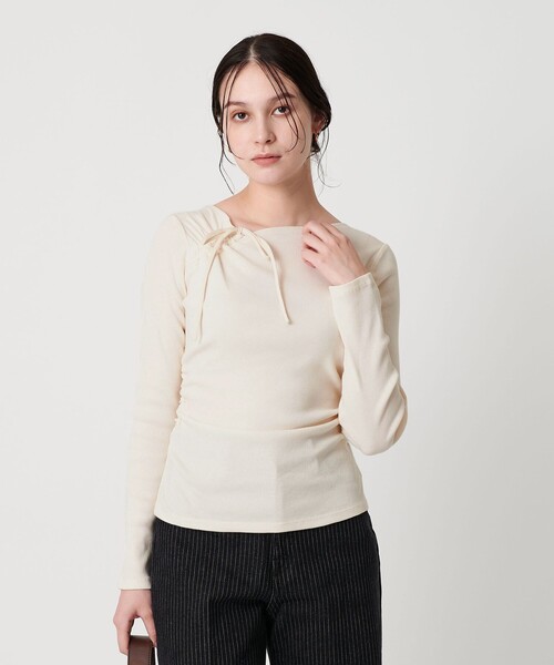 BEAUTY&YOUTH UNITED ARROWS（ビューティーアンドユースユナイテッドアローズ）の「コットンリブ リボンギャザーカットソー（Tシャツ/カットソー・レディース・ダークブラウン/オフホワイト/ブラック・FREE）」の6枚目の写真