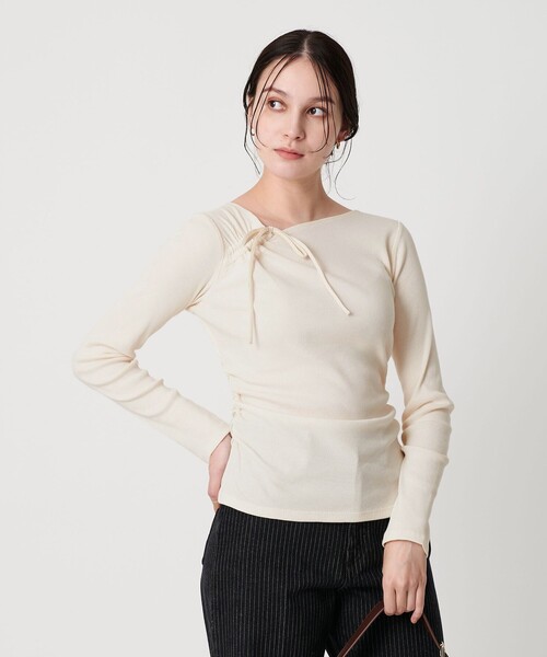 BEAUTY&YOUTH UNITED ARROWS（ビューティーアンドユースユナイテッドアローズ）の「コットンリブ リボンギャザーカットソー（Tシャツ/カットソー・レディース・ダークブラウン/オフホワイト/ブラック・FREE）」の7枚目の写真