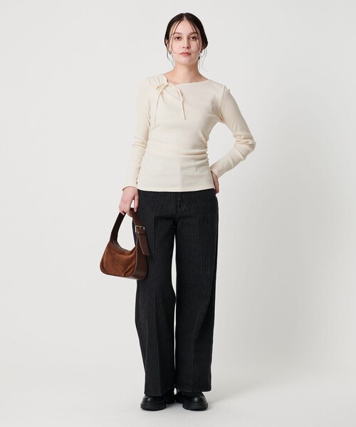 BEAUTY&YOUTH UNITED ARROWS（ビューティーアンドユースユナイテッドアローズ）の「コットンリブ リボンギャザーカットソー（Tシャツ/カットソー・レディース・ダークブラウン/オフホワイト/ブラック・FREE）」の8枚目の写真