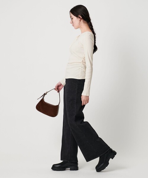 BEAUTY&YOUTH UNITED ARROWS（ビューティーアンドユースユナイテッドアローズ）の「コットンリブ リボンギャザーカットソー（Tシャツ/カットソー・レディース・ダークブラウン/オフホワイト/ブラック・FREE）」の9枚目の写真