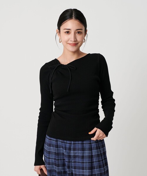 BEAUTY&YOUTH UNITED ARROWS（ビューティーアンドユースユナイテッドアローズ）の「コットンリブ リボンギャザーカットソー（Tシャツ/カットソー・レディース・ダークブラウン/オフホワイト/ブラック・FREE）」の10枚目の写真
