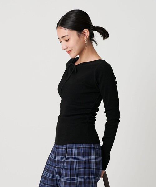 BEAUTY&YOUTH UNITED ARROWS（ビューティーアンドユースユナイテッドアローズ）の「コットンリブ リボンギャザーカットソー（Tシャツ/カットソー・レディース・ダークブラウン/オフホワイト/ブラック・FREE）」の11枚目の写真