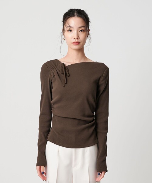 BEAUTY&YOUTH UNITED ARROWS（ビューティーアンドユースユナイテッドアローズ）の「コットンリブ リボンギャザーカットソー（Tシャツ/カットソー・レディース・ダークブラウン/オフホワイト/ブラック・FREE）」の13枚目の写真