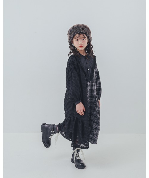 unica（ユニカ）の「2ピースモノトーンチェック柄ワンピース（ワンピース・キッズ・ブラック/オフホワイト・M/L/XL/S）」の4枚目の写真