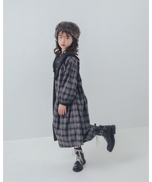 unica（ユニカ）の「2ピースモノトーンチェック柄ワンピース（ワンピース・キッズ・ブラック/オフホワイト・M/L/XL/S）」の5枚目の写真