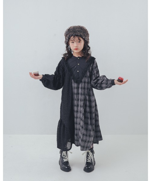 unica（ユニカ）の「2ピースモノトーンチェック柄ワンピース（ワンピース・キッズ・ブラック/オフホワイト・M/L/XL/S）」の9枚目の写真