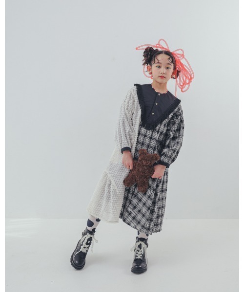 unica（ユニカ）の「2ピースモノトーンチェック柄ワンピース（ワンピース・キッズ・ブラック/オフホワイト・M/L/XL/S）」の12枚目の写真