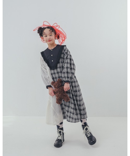 unica（ユニカ）の「2ピースモノトーンチェック柄ワンピース（ワンピース・キッズ・ブラック/オフホワイト・M/L/XL/S）」の13枚目の写真