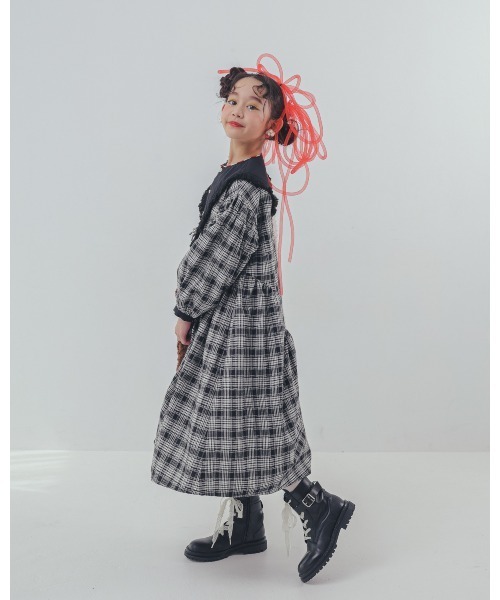 unica（ユニカ）の「2ピースモノトーンチェック柄ワンピース（ワンピース・キッズ・ブラック/オフホワイト・M/L/XL/S）」の14枚目の写真