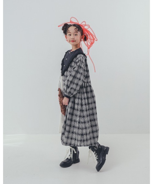 unica（ユニカ）の「2ピースモノトーンチェック柄ワンピース（ワンピース・キッズ・ブラック/オフホワイト・M/L/XL/S）」の15枚目の写真