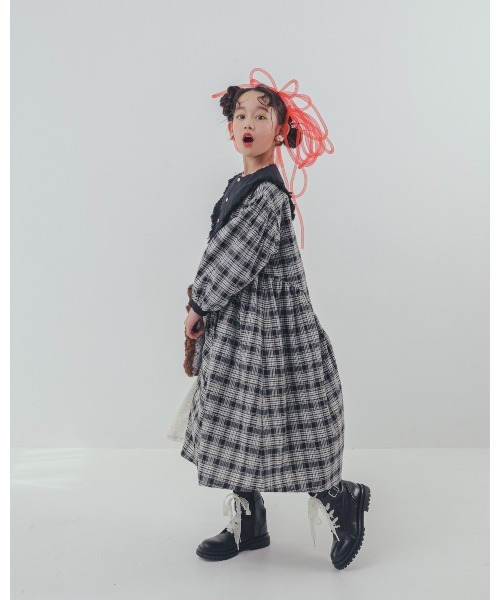 unica（ユニカ）の「2ピースモノトーンチェック柄ワンピース（ワンピース・キッズ・ブラック/オフホワイト・M/L/XL/S）」の16枚目の写真