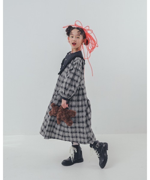 unica（ユニカ）の「2ピースモノトーンチェック柄ワンピース（ワンピース・キッズ・ブラック/オフホワイト・M/L/XL/S）」の17枚目の写真