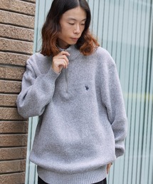 【即完Mサイズ❗️】Stone  グレーハーフジップ アップニットM ハーフジップ」に該当するメンズのニット/セーター（グレー/灰色