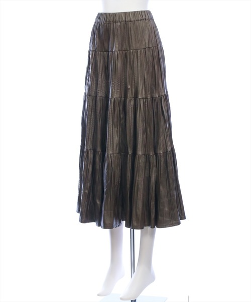 CLEAR BASIC（クリアベーシック）の「フェイクレザーティアードロングスカート［大人 カジュアル 着回し力抜群］（スカート・レディース・ダークブラウン/ブラック/カーキ・F）」の7枚目の写真