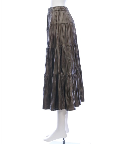 CLEAR BASIC（クリアベーシック）の「フェイクレザーティアードロングスカート［大人 カジュアル 着回し力抜群］（スカート・レディース・ダークブラウン/ブラック/カーキ・F）」の8枚目の写真