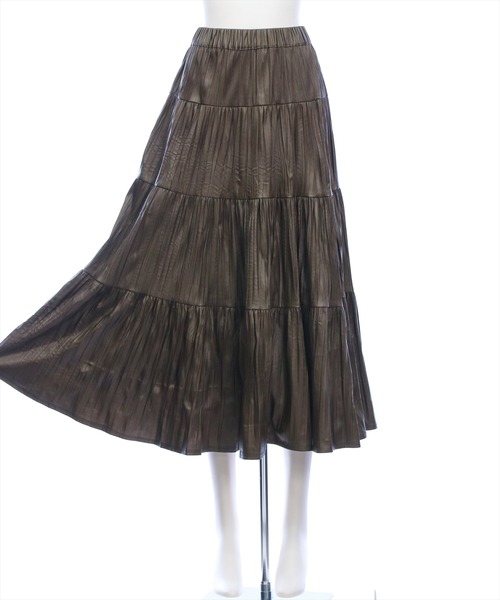 CLEAR BASIC（クリアベーシック）の「フェイクレザーティアードロングスカート［大人 カジュアル 着回し力抜群］（スカート・レディース・ダークブラウン/ブラック/カーキ・F）」の12枚目の写真