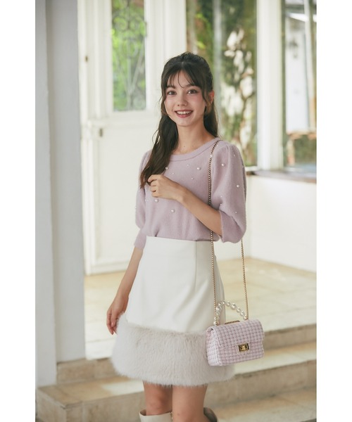 tocco closet(トッコ クローゼット)の「インナーパンツ付き裾ファー切り替えミニスカート(スカート・レディース・ピンク/ライトベージュ・M)」の4枚目の写真