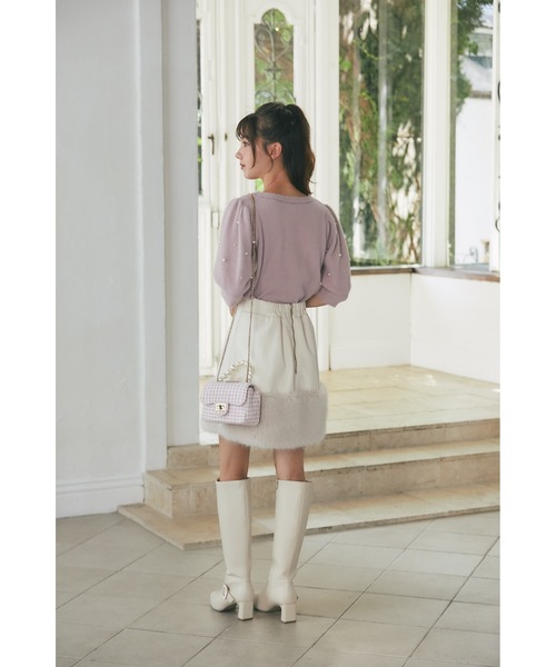 tocco closet(トッコ クローゼット)の「インナーパンツ付き裾ファー切り替えミニスカート(スカート・レディース・ピンク/ライトベージュ・M)」の15枚目の写真