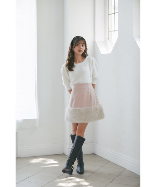 tocco closet(トッコ クローゼット)の「インナーパンツ付き裾ファー切り替えミニスカート(スカート・レディース・ピンク/ライトベージュ・M)」の5枚目の写真