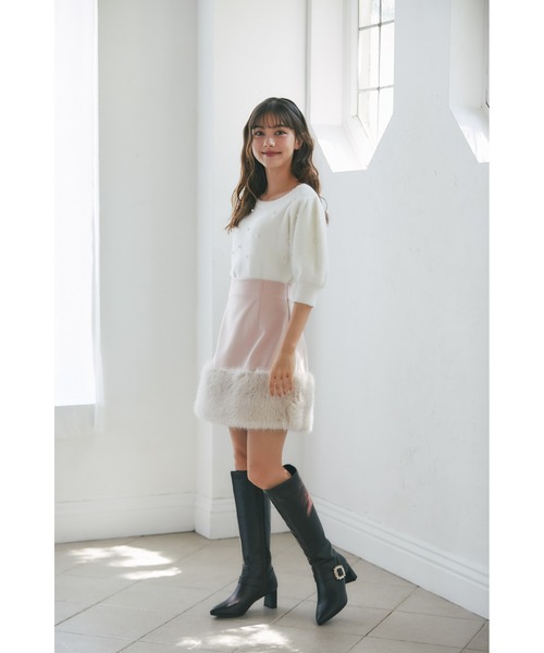 tocco closet(トッコ クローゼット)の「インナーパンツ付き裾ファー切り替えミニスカート(スカート・レディース・ピンク/ライトベージュ・M)」の20枚目の写真