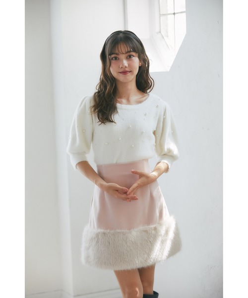 tocco closet(トッコ クローゼット)の「インナーパンツ付き裾ファー切り替えミニスカート(スカート・レディース・ピンク/ライトベージュ・M)」の10枚目の写真
