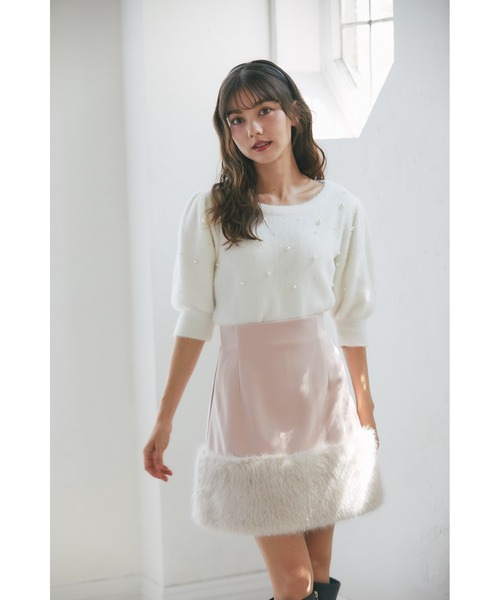 tocco closet(トッコ クローゼット)の「インナーパンツ付き裾ファー切り替えミニスカート(スカート・レディース・ピンク/ライトベージュ・M)」の19枚目の写真