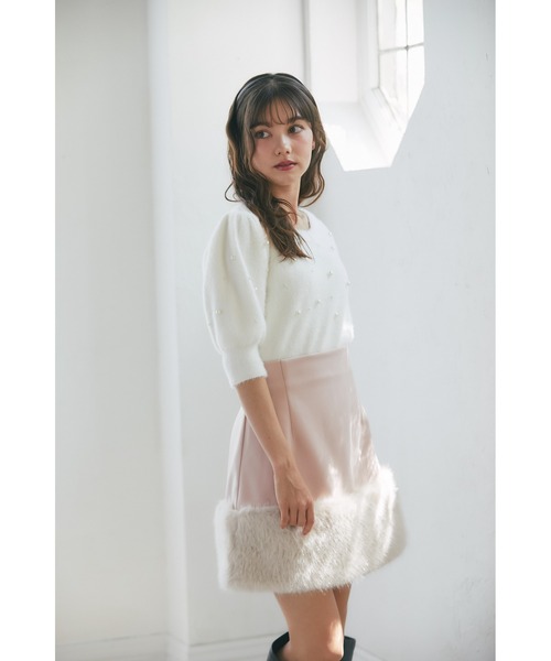 tocco closet(トッコ クローゼット)の「インナーパンツ付き裾ファー切り替えミニスカート(スカート・レディース・ピンク/ライトベージュ・M)」の17枚目の写真