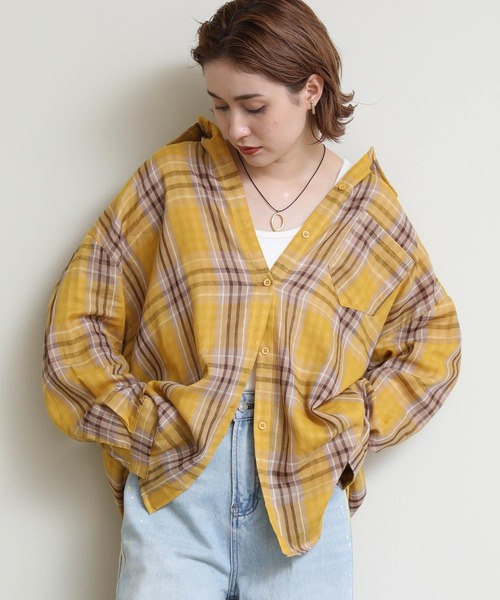 セール】ガーゼドルマンチェックシャツ（シャツ/ブラウス）｜Re Fiina