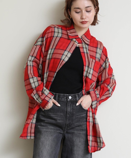 Re Fiina（フィーナ）の「ガーゼドルマンチェックシャツ（シャツ/ブラウス・レディース・イエロー/ブラウン/レッド・38）」の5枚目の写真