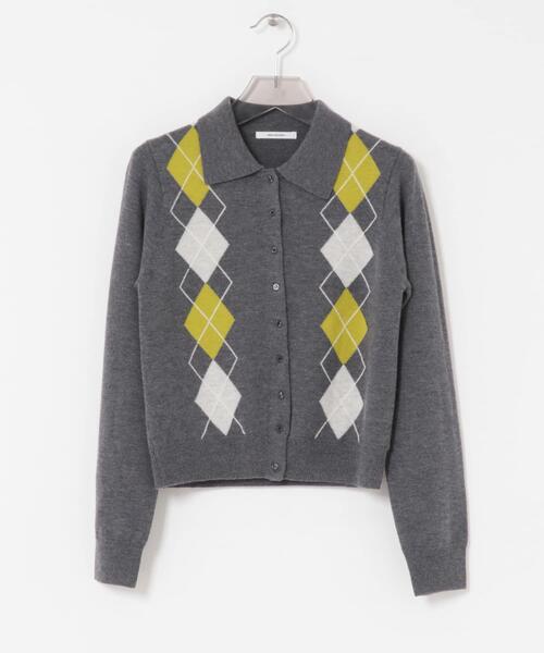 セール】アーガイルシャツカラーカーディガン（ニット/セーター