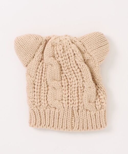 URBAN CHERRY（アーバンチェリー）の「猫耳ニット帽（ニットキャップ/ビーニー・キッズ・ベージュ/ブラック・FREE）」の6枚目の写真