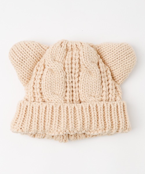 URBAN CHERRY（アーバンチェリー）の「猫耳ニット帽（ニットキャップ/ビーニー・キッズ・ベージュ/ブラック・FREE）」の9枚目の写真