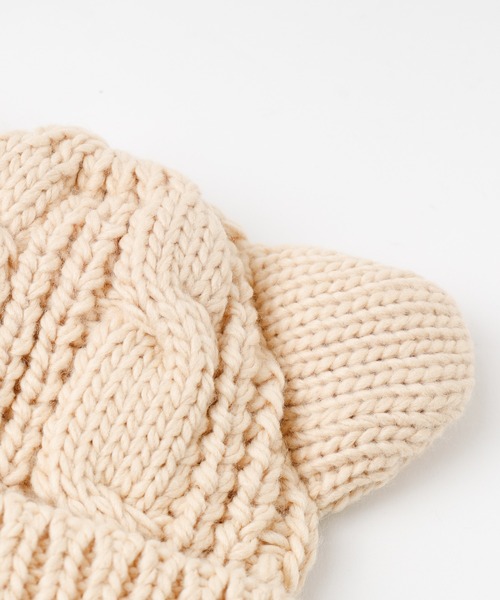 URBAN CHERRY（アーバンチェリー）の「猫耳ニット帽（ニットキャップ/ビーニー・キッズ・ベージュ/ブラック・FREE）」の10枚目の写真