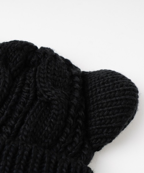 URBAN CHERRY（アーバンチェリー）の「猫耳ニット帽（ニットキャップ/ビーニー・キッズ・ベージュ/ブラック・FREE）」の13枚目の写真