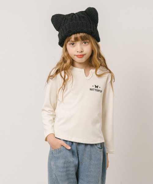 URBAN CHERRY（アーバンチェリー）の「猫耳ニット帽（ニットキャップ/ビーニー・キッズ・ベージュ/ブラック・FREE）」の7枚目の写真