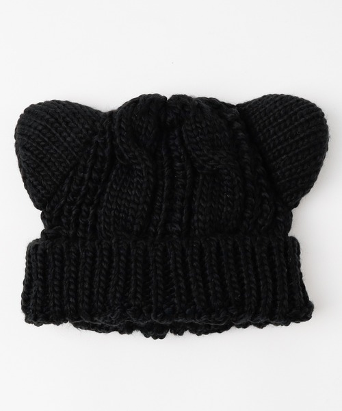 URBAN CHERRY（アーバンチェリー）の「猫耳ニット帽（ニットキャップ/ビーニー・キッズ・ベージュ/ブラック・FREE）」の4枚目の写真