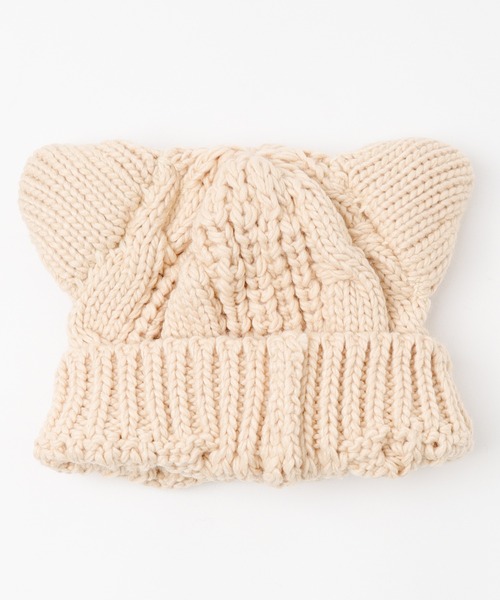 URBAN CHERRY（アーバンチェリー）の「猫耳ニット帽（ニットキャップ/ビーニー・キッズ・ベージュ/ブラック・FREE）」の8枚目の写真