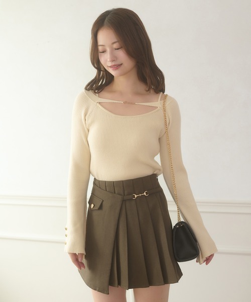 シーニュフレアスリーブオフショルニット Rilly ブラック シーニュ