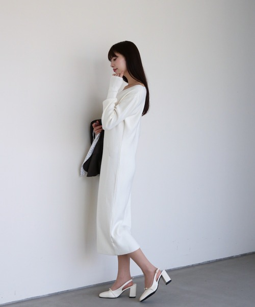 a lot of love(ア ロット オブ ラブ)の「ラウンドキーネック ニットワンピース(ワンピース・レディース・ブラック/オフホワイト/グレー・FREE)」の7枚目の写真
